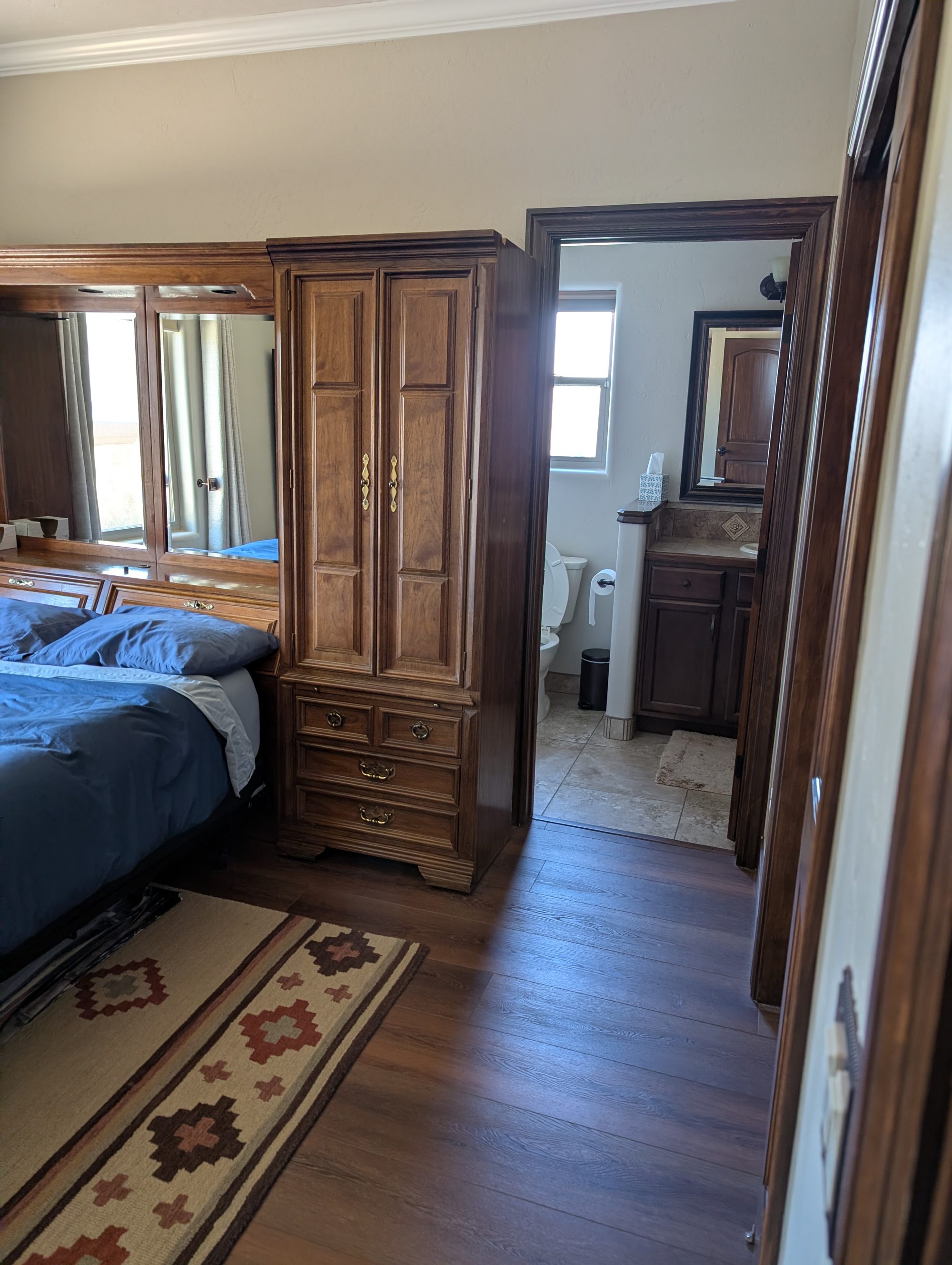 View from bedroom into private bathroom